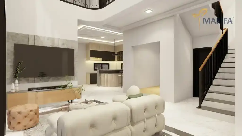 dapur modern hasil renovasi dengan island dan cahaya alami