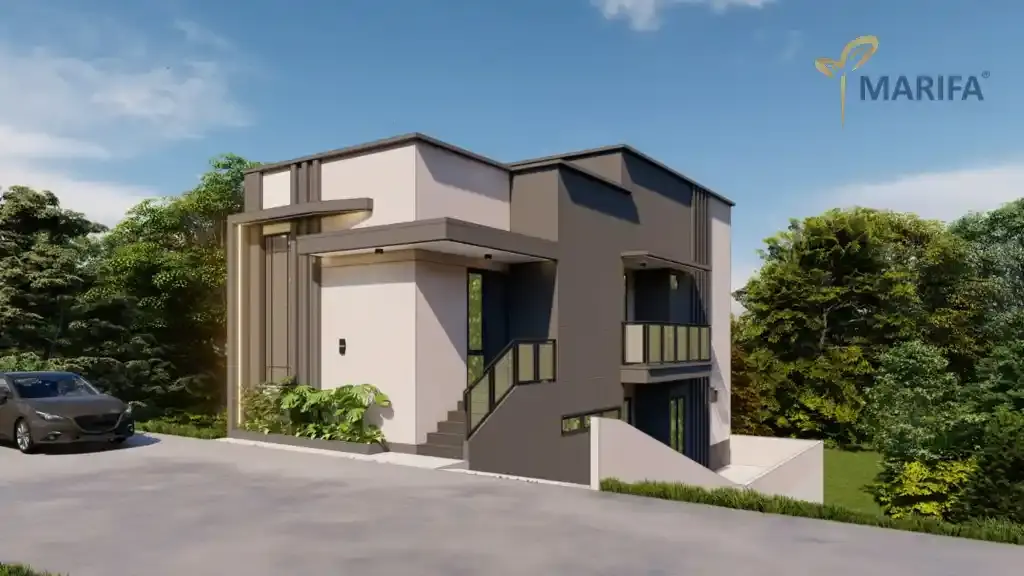rumah kos modern dengan parkir dan area jemur tertata